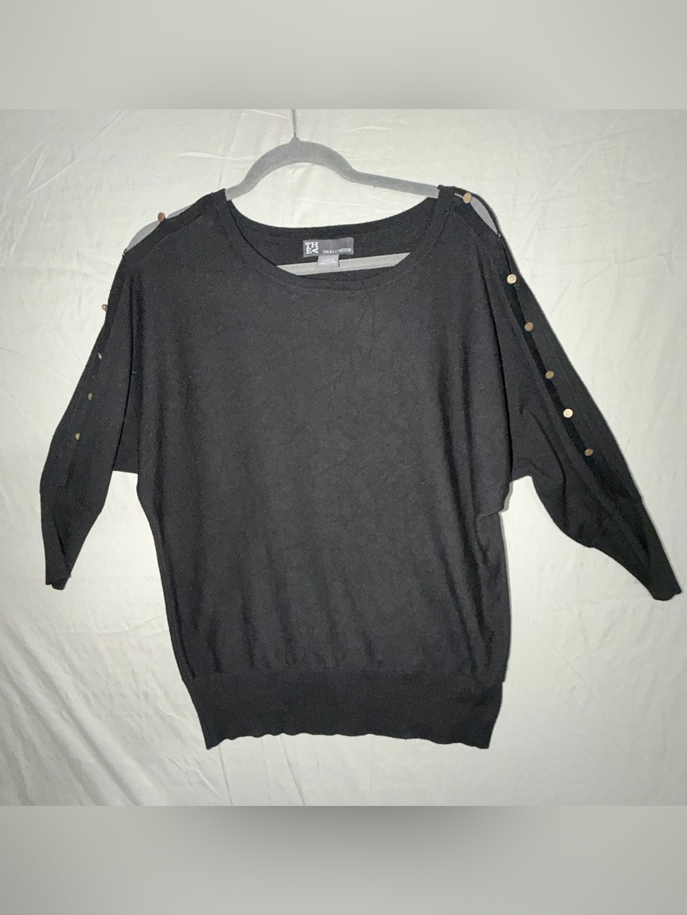 Chelsea & Theodore Black Studded Cold Shoulder Dolman Sweater Medium Chic